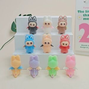 6 PCs Colorful Mini Labubu in Dinosaur Outfit Animal Figurines. Tails and wings